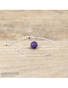 Bracelet Perle Ronde 8mm en Argent et Pierre Naturelle Améthyste MOQ 10 2